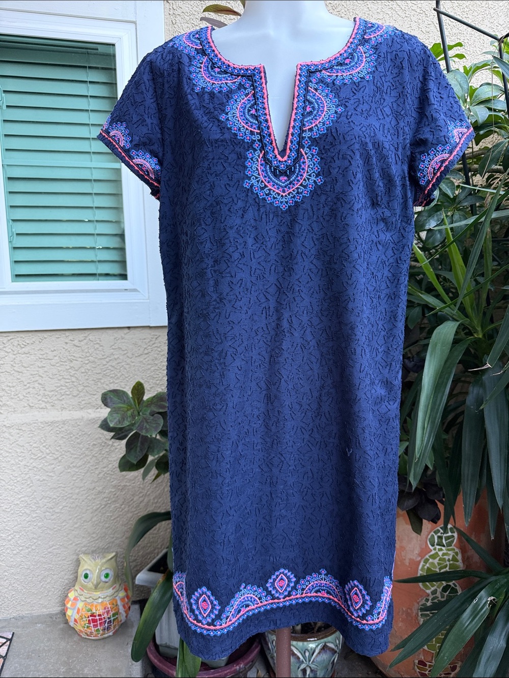 Vineyard Vines Navy Embroidered Pink & Light Blue Cotton Dress